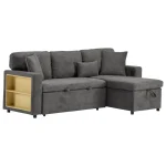Dark Grey L-Shaped Corner Sofa Bed with Storage & USB Port - Image 10