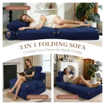 3-in-1 Convertible Corduroy Floor Sofa Bed with Side Pockets – Blue - Image 8