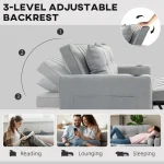 HOMCOM Two-Seater Pull-Out Sofa Bed - Light Grey - Image 9