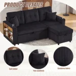Pull Out Sofa Bed with Hidden Storage & LED Lights – Black - Image 13