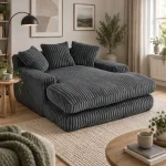 Oversized Chaise Longue Sofa with Memory Foam Seat – Dark Gray