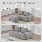 Modular 2-Seater Sofa with Plush Foam Seats & Built-In Cup Holder – Light Gray - Image 8
