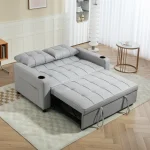 HOMCOM Two-Seater Pull-Out Sofa Bed - Light Grey - Image 5