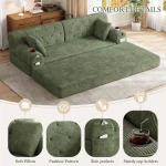 3-Seater Sleeper Sofa Bed with Corduroy High Back & Side Pockets – Green - Image 3