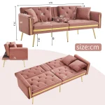 Pink Two-Seater Convertible Sofa Bed with Adjustable Backrest - Image 3