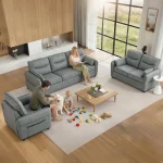 HOMCOM 2 Seater Sofa, Faux Leather Loveseat - Grey - Image 4