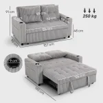 HOMCOM 2 Seater Click Clack Sofa Bed – Light Grey Corduroy - Image 3