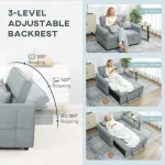 HOMCOM 2 Seater Sofa Bed – 3-in-1 Convertible Sleeper Sofa - Image 7