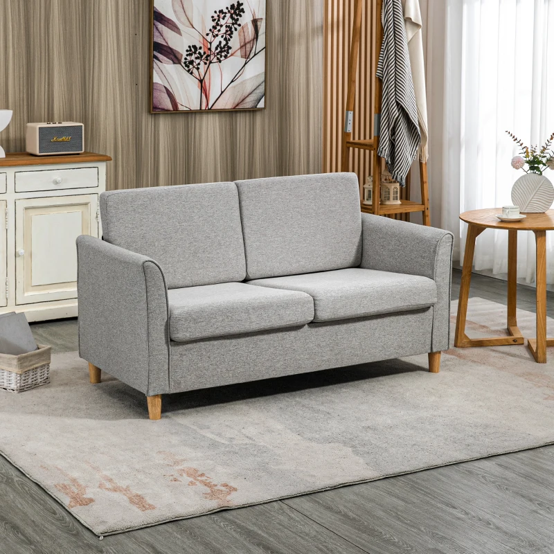 d2x3a81a026ab2e6b.jpg HOMCOM Light Grey Compact 2 Seater Loveseat Sofa - Image 1
