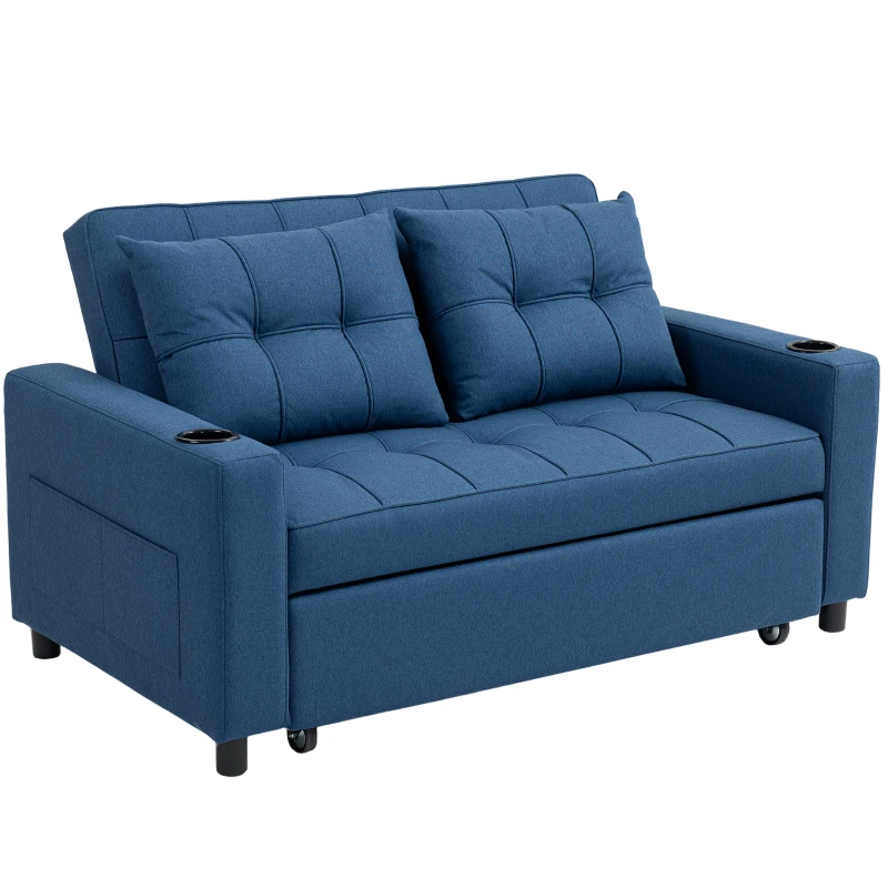 f525981a02090c8bd.jpg HOMCOM Two-Seater Pull-Out Sofa Bed - Dark Blue - Image 1