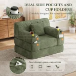 1-Seater Sleeper Sofa Chair Bed with Metal Frame & High-Density Foam – Green - Image 4