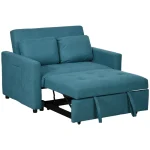 HOMCOM Loveseat Sofa Bed with 2 Pillows & Side Pockets – Blue - Image 3