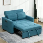 HOMCOM Loveseat Sofa Bed with 2 Pillows & Side Pockets – Blue - Image 5