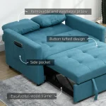 HOMCOM Loveseat Sofa Bed with 2 Pillows & Side Pockets – Blue - Image 6