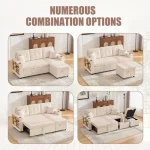 Pull-Out Sofa Bed with Hidden Storage, Cup Holders & USB-C – Beige - Image 5