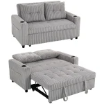 HOMCOM 2 Seater Click Clack Sofa Bed – Light Grey Corduroy - Image 7