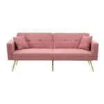 Convertible Sofa Bed with Adjustable Backrest – Pink Sherpa Sleeper Sofa - Image 7