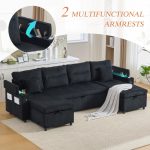 4-Seater Sofa with 2 Chaise Longues & Cup Holders – Black - Image 10