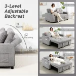 HOMCOM 2 Seater Click Clack Sofa Bed – Light Grey Corduroy - Image 8