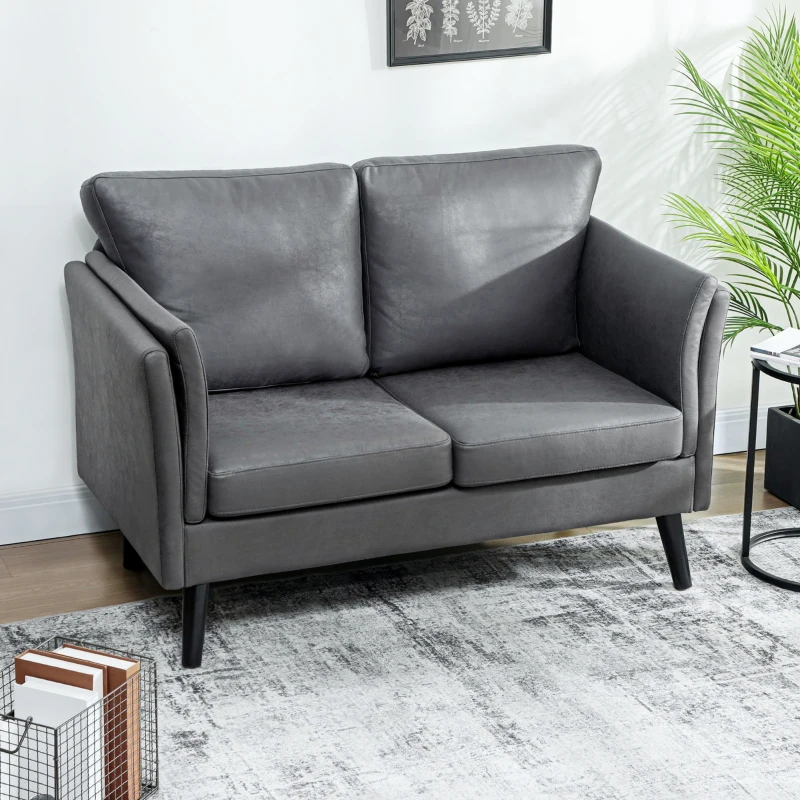 nQX5ed1a055bc8b24.jpg HOMCOM Two-Seater Leathaire Sofa - Grey - Image 1
