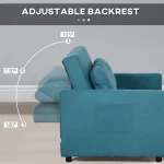 HOMCOM Loveseat Sofa Bed with 2 Pillows & Side Pockets – Blue - Image 7