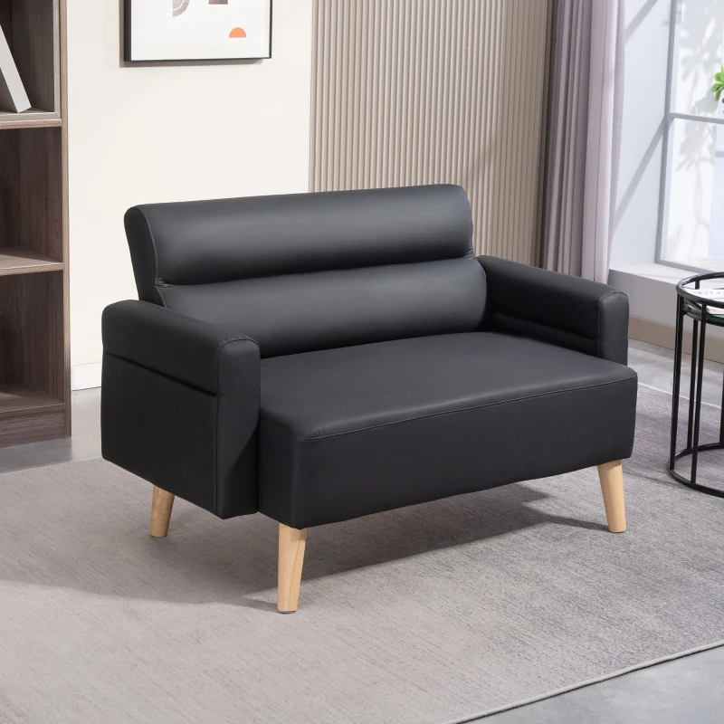 o6Kffb1a02303f66b.jpg HOMCOM Small Faux Leather 2 Seater Sofa Settee - Black - Image 1