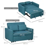 HOMCOM Loveseat Sofa Bed with 2 Pillows & Side Pockets – Blue - Image 9