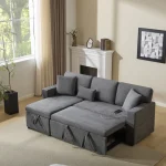 Dark Grey L-Shaped Corner Sofa Bed with Storage & USB Port - Image 2