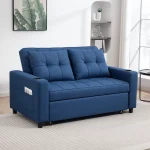 HOMCOM Two-Seater Pull-Out Sofa Bed - Dark Blue - Image 2