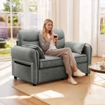 HOMCOM 2 Seater Sofa, Faux Leather Loveseat - Grey - Image 9
