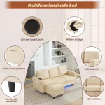3-Seater L-Shaped Sofa with Reversible Chaise, USB & Type-C Charging – Beige - Image 14