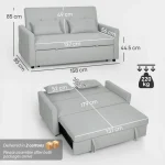 HOMCOM Three-Way Two-Seater Sofa Bed - Light Grey - Image 12