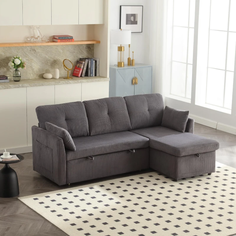 sxJcf619e8b736944.jpg Charcoal Grey 3-in-1 Sectional Sleeper Sofa with Storage Chaise - Image 1