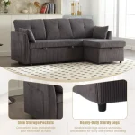 Charcoal Grey 3-in-1 Sectional Sleeper Sofa with Storage Chaise - Image 8