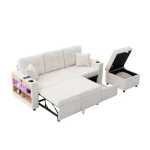 Pull-Out Sofa Bed with Hidden Storage, Cup Holders & USB-C – Beige - Image 8