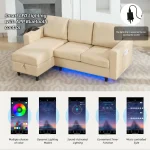 3-Seater L-Shaped Sofa with Reversible Chaise, USB & Type-C Charging – Beige - Image 15