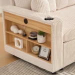 Pull-Out Sofa Bed with Hidden Storage, Cup Holders & USB-C – Beige - Image 9
