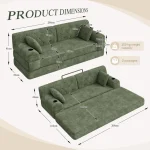 3-Seater Sleeper Sofa Bed with Corduroy High Back & Side Pockets – Green - Image 8