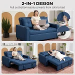 HOMCOM Two-Seater Pull-Out Sofa Bed - Dark Blue - Image 6