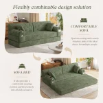 3-Seater Sleeper Sofa Bed with Corduroy High Back & Side Pockets – Green - Image 10