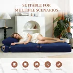 3-in-1 Convertible Corduroy Floor Sofa Bed with Side Pockets – Blue - Image 10