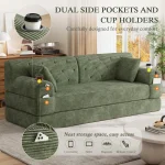 3-Seater Sleeper Sofa Bed with Corduroy High Back & Side Pockets – Green - Image 12